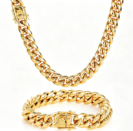 Men’s 24K Gold Plated 925 Silver Cuban Link Set | 8mm Chain & Bracelet