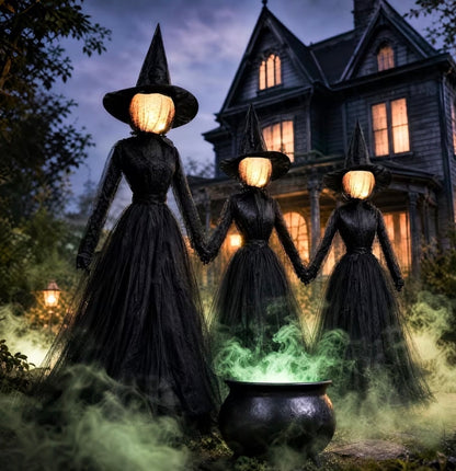 3-Pack Sound-Activated Holding Hands Halloween Witches - Outdoor Yard Decor