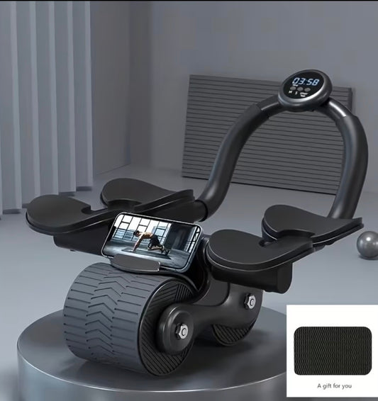 Automatic Rebound Ab Roller Wheel with 4 Elbow Supports & Timer – 4-Wheel Core Trainer & Plank Workout Abdominal Roller