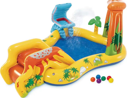 Inflatable Dinosaur Play Pool Slide, Water Sprayer with Balls for Outdoor Fun.
