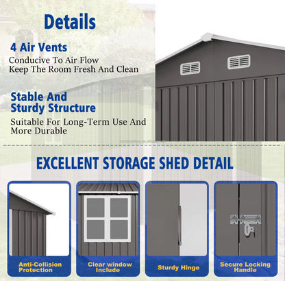 10x8ft Metal Outdoor Storage Shed - Waterproof, Lockable Door & Air Vent