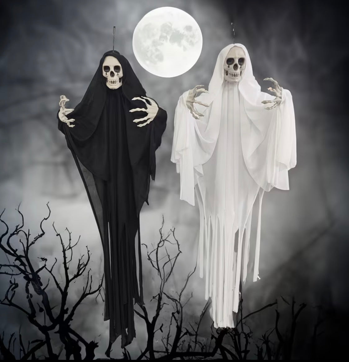 Halloween Large Black And White Scary Hanging Ghost