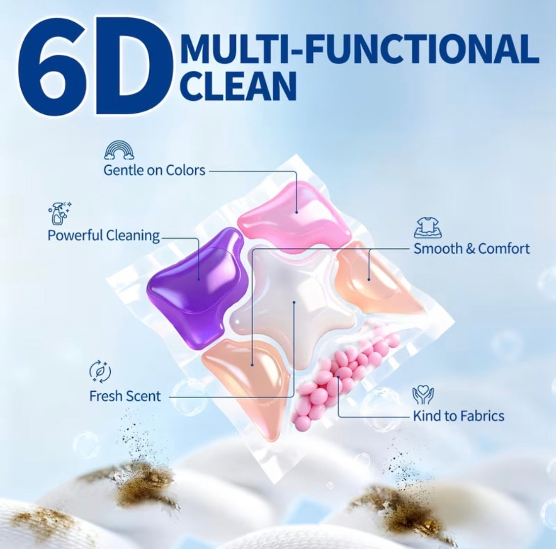 6-in-1 Concentrated Laundry Detergent Pods | Deep Clean & Stain Remover.