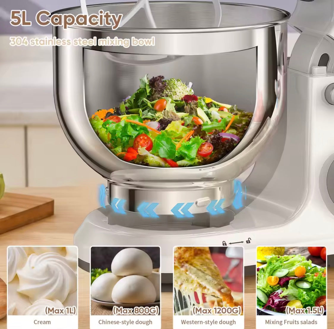 Kitchen Food Stand Mixer, 1200W 11-Speeds DC Motor, Digital OLED Screen, Electric Food Mixer with Dough Hook, Whisk.