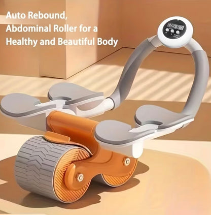 Automatic Rebound Ab Roller Wheel with 4 Elbow Supports & Timer – 4-Wheel Core Trainer & Plank Workout Abdominal Roller