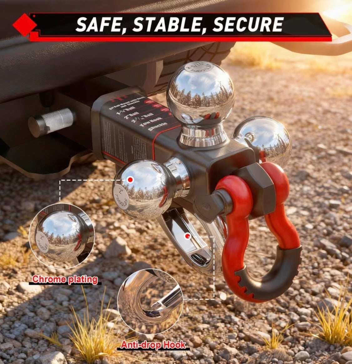 Triple Ball Mount Trailer Hitch - 11,500 lbs GTW