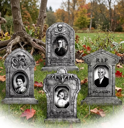 16.5" Realistic RIP Skeleton Graveyard Tombstones (4-Pack) | Outdoor Halloween Decor