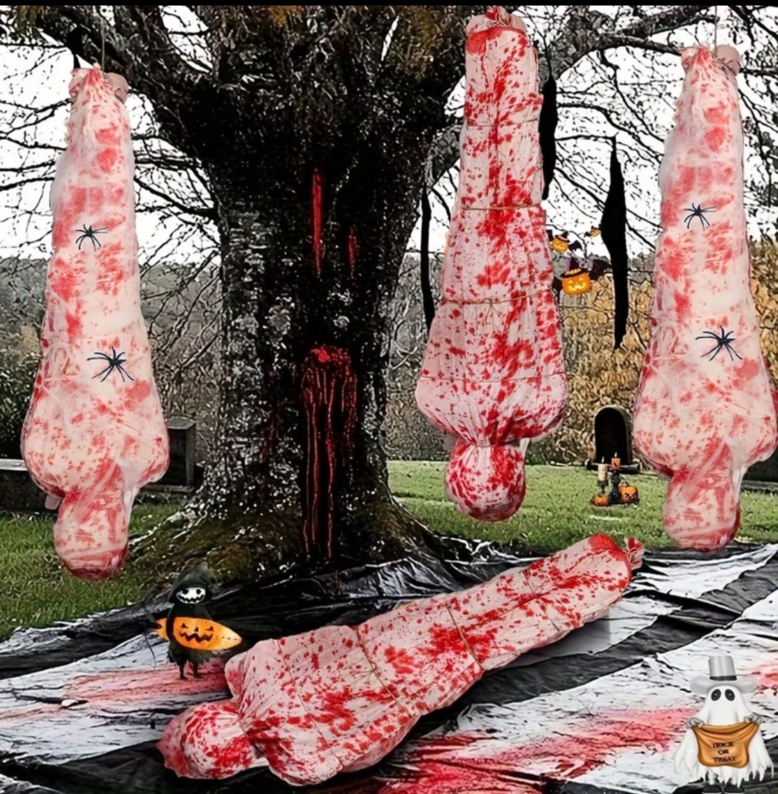 3-Pack 5-Foot Hanging Zombie Decorations - Outdoor Halloween Mummy Props