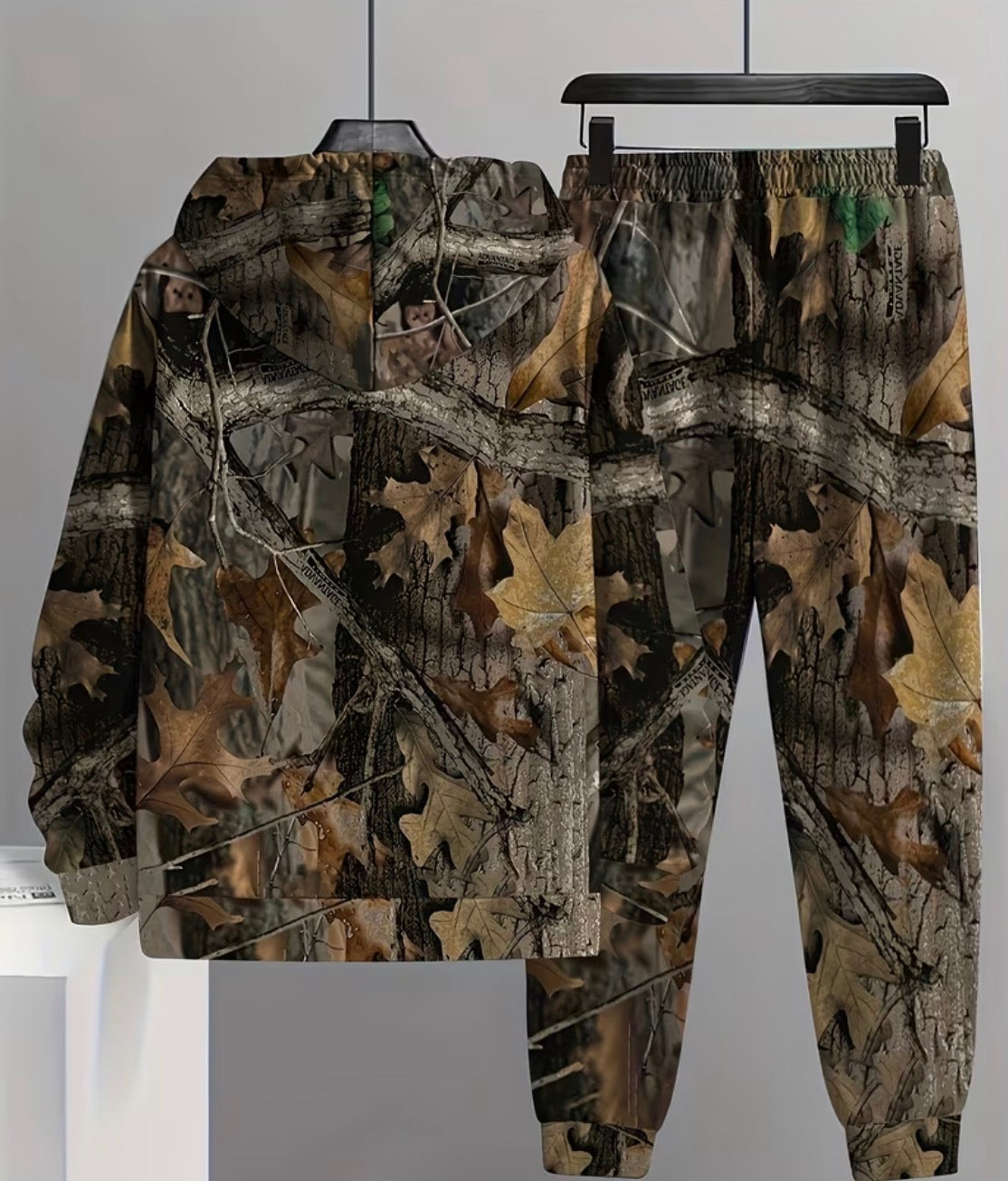 2 Men's Full Body Leaf Print Long Sleeved Hooded Sweatshirt+pants Set