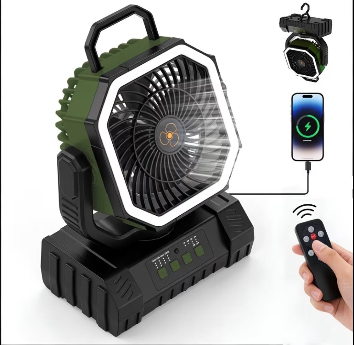 20000Mah Portable LED Camping Fan with Built-In Light - USB Rechargeable Outdoor Cooling Fan.