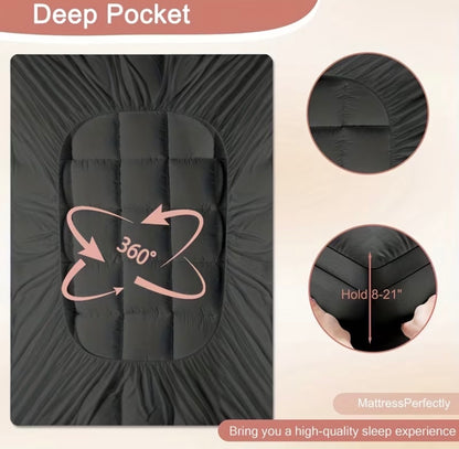 Comfortable Mattress Cover That Is Thickened And Features Stretchable Pockets to Fit Mattresses from 8 to 21 Inches Deep.