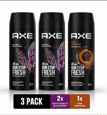 AXE Body Spray Deodorant Multipack (150ml, 6 Pack) – Excite & Dark Temptation 48H Freshness
