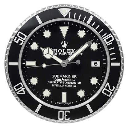Submariner Style Black Dial Wall Clock | Silent Sweep Quartz Timepiece