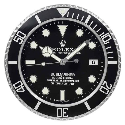Submariner Style Black Dial Wall Clock | Silent Sweep Quartz Timepiece