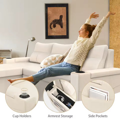 81” L Shape Sleeper Sofa With Armrest Storage, Cup Holder And Side Packets.