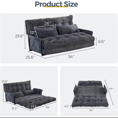 Adjustable Multifunctional Bed Couch With 2 Pillows, 5 Position Sleeper Sofa
