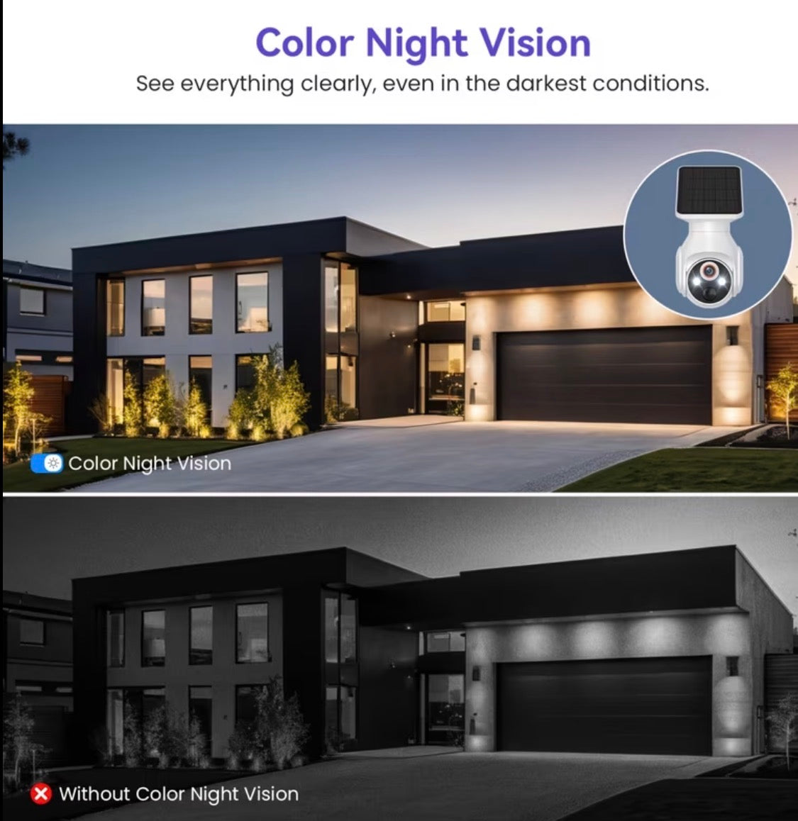 1080P Solar Security Cameras Wireless Outdoor, 360° View Pan/Tilt, 2.4Ghz WiFi Outside, Color Night Vision, Real-Time Alerts, Cloud Storage, 2-Way Audio