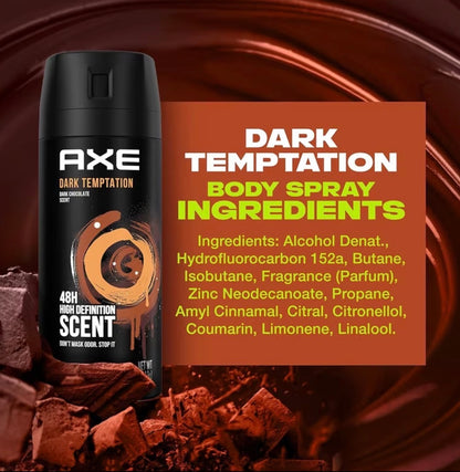 AXE Dark Temptation Body Spray for Men, 5.07 oz (6-Pack)