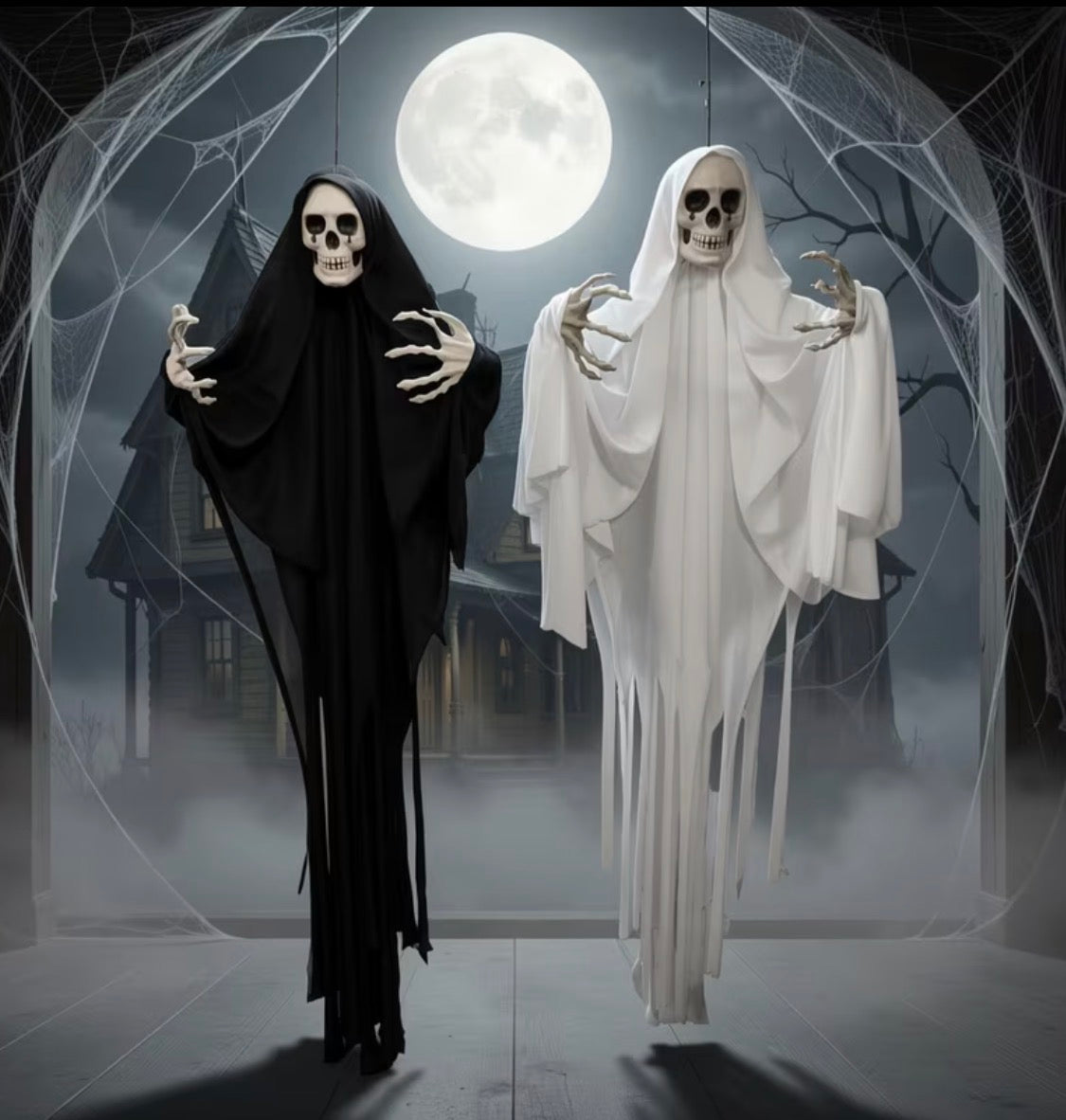 Halloween Large Black And White Scary Hanging Ghost