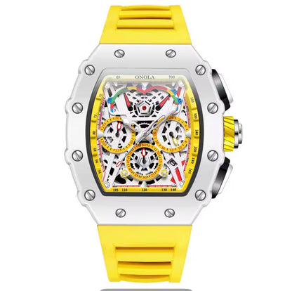 Mens Waterproof Chronograph Quartz Sports Silicone Strap Luxury Watch.