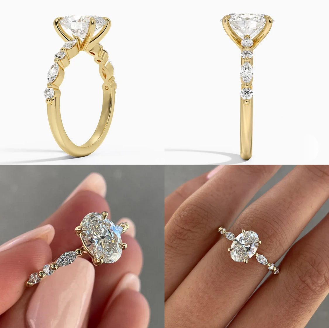 Solid 10K White/Yellow Gold Moissanite Diamond Ring.