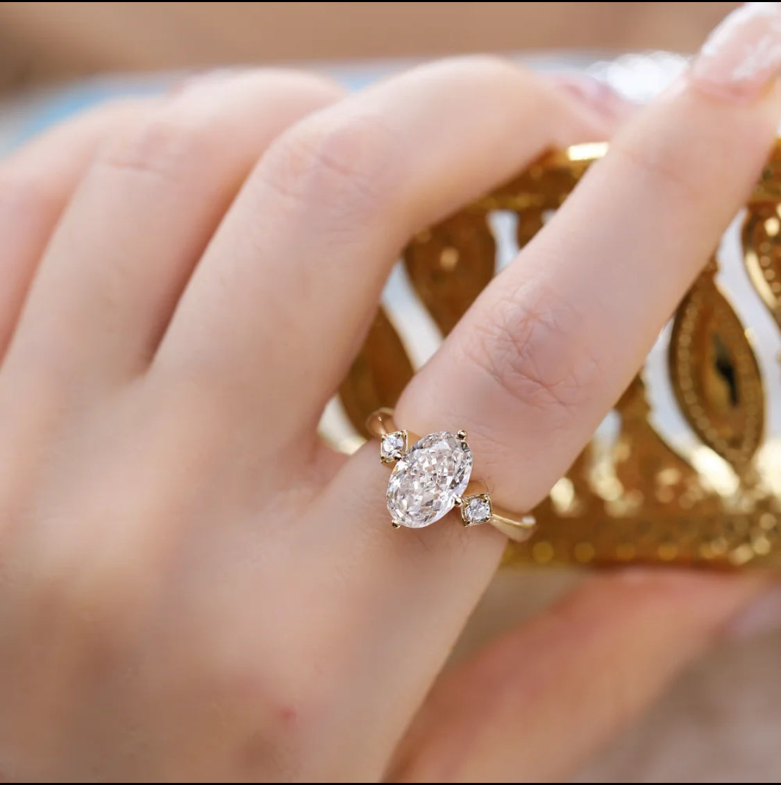 Solid 10K White/Yellow Gold Moissanite Diamond Ring.