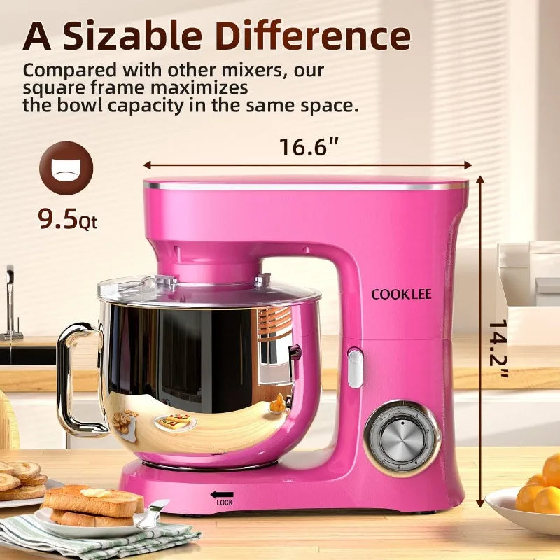 Stand Mixer, 9.5 Qt. 660W 10-Speed Electric Kitchen Mixer with Dishwasher-Safe Dough Hooks, Flat Beaters