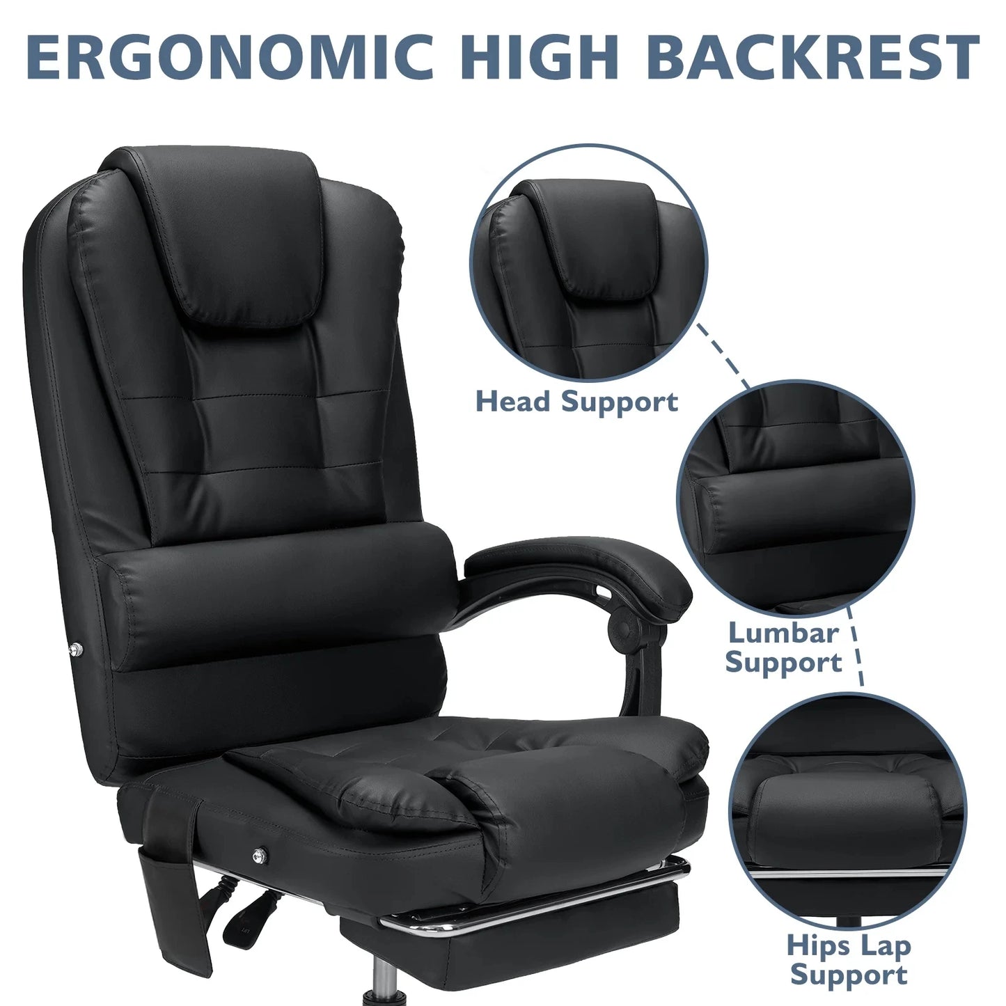 Executive Office Massage Chair with Footrest Reclining, Computer Desk Chair Lumbar Back Support