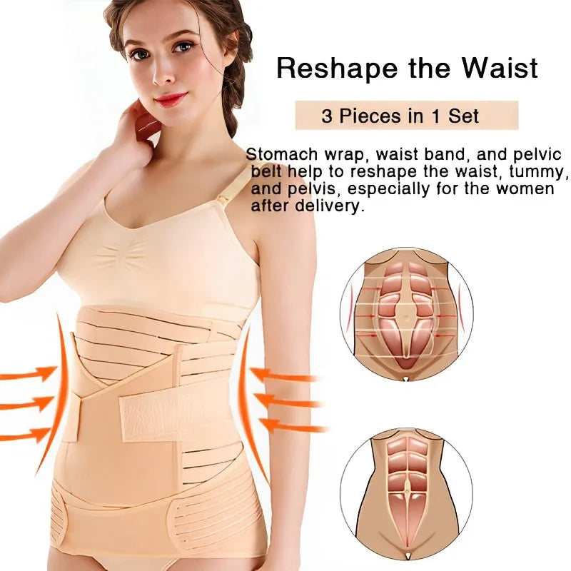 3 in 1 Corset Postpartum Belly Band Waist Trainer Recovery Bandage Strap Body Shaper