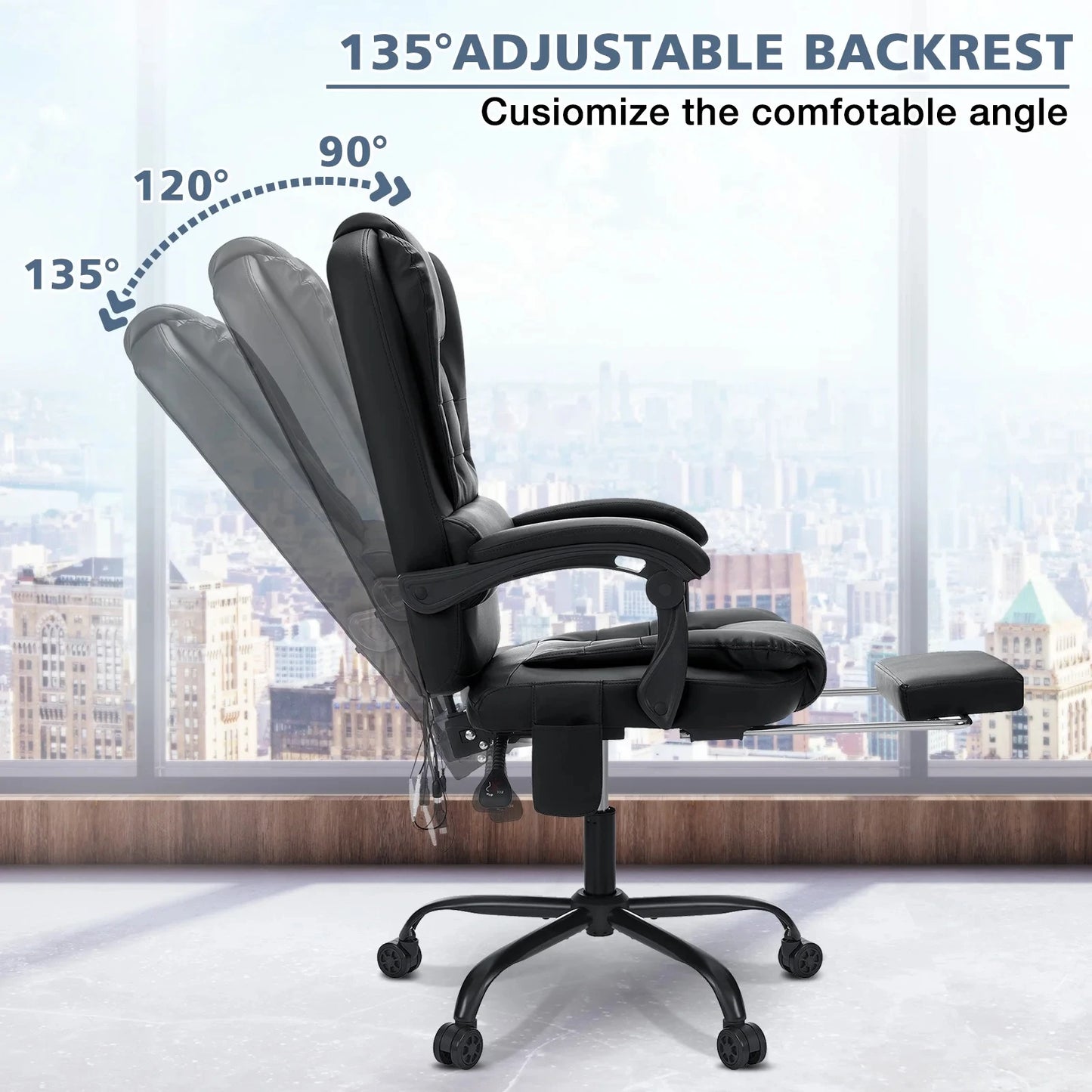 Executive Office Massage Chair with Footrest Reclining, Computer Desk Chair Lumbar Back Support