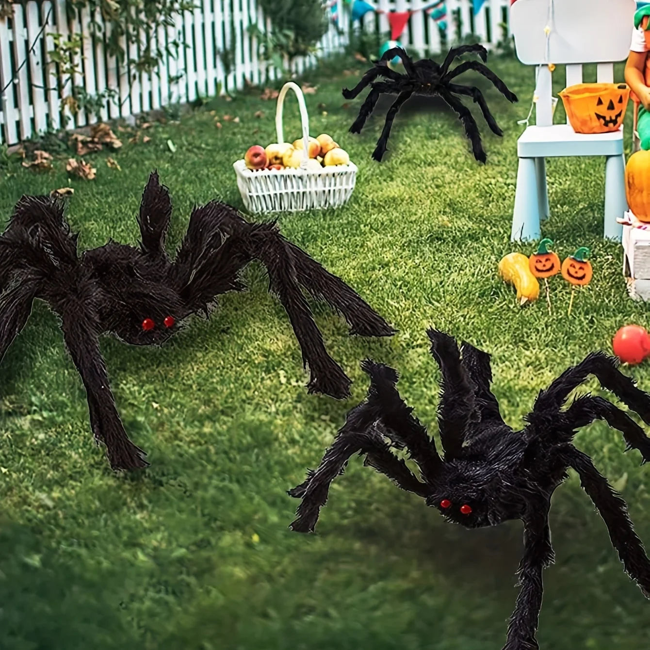 3pcs Halloween Giant Fake Hairy Spiders for Home Decorations