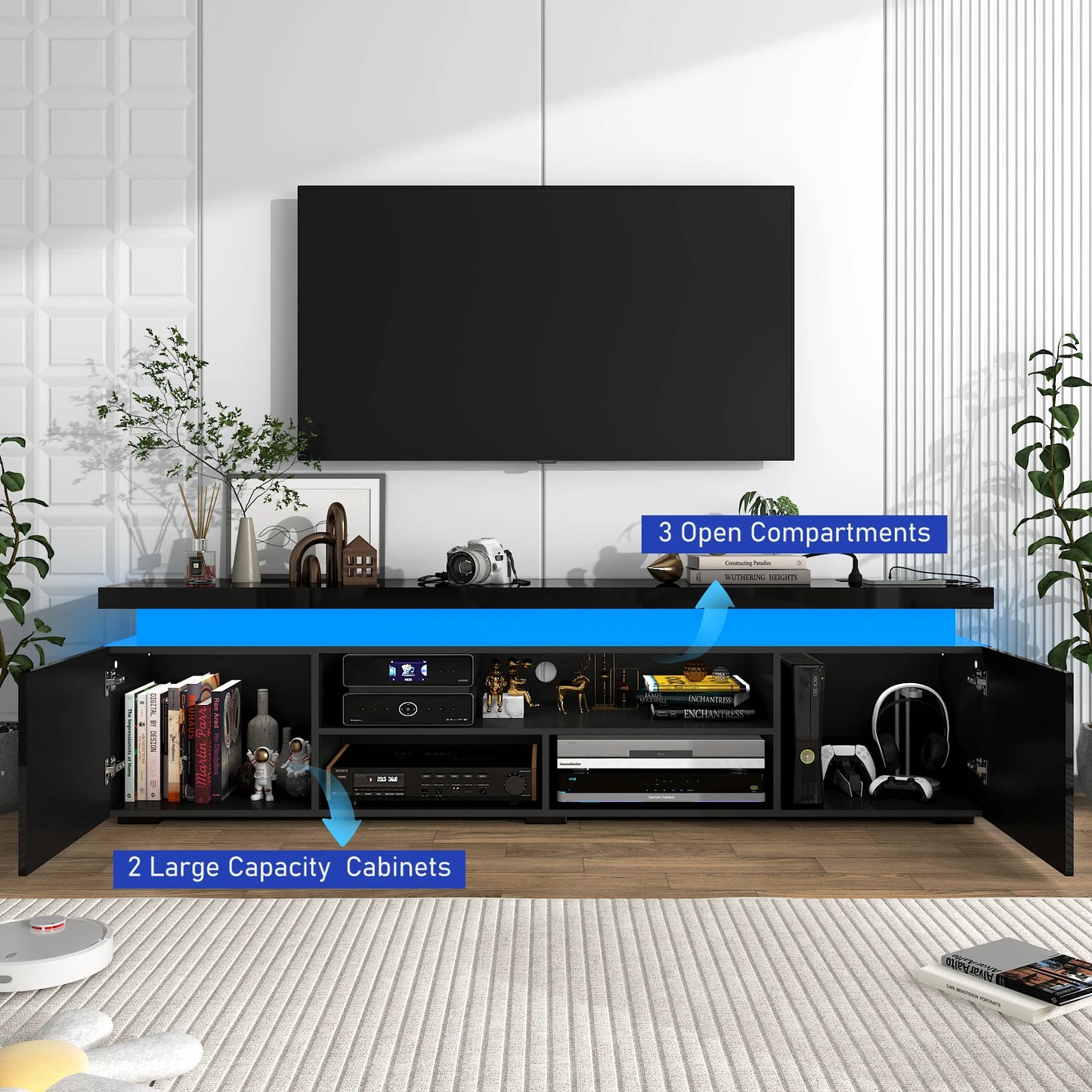 74 Inch LED TV Stand for 80/85 Inch Gaming TV Cabinet with Power Outlet with Storage