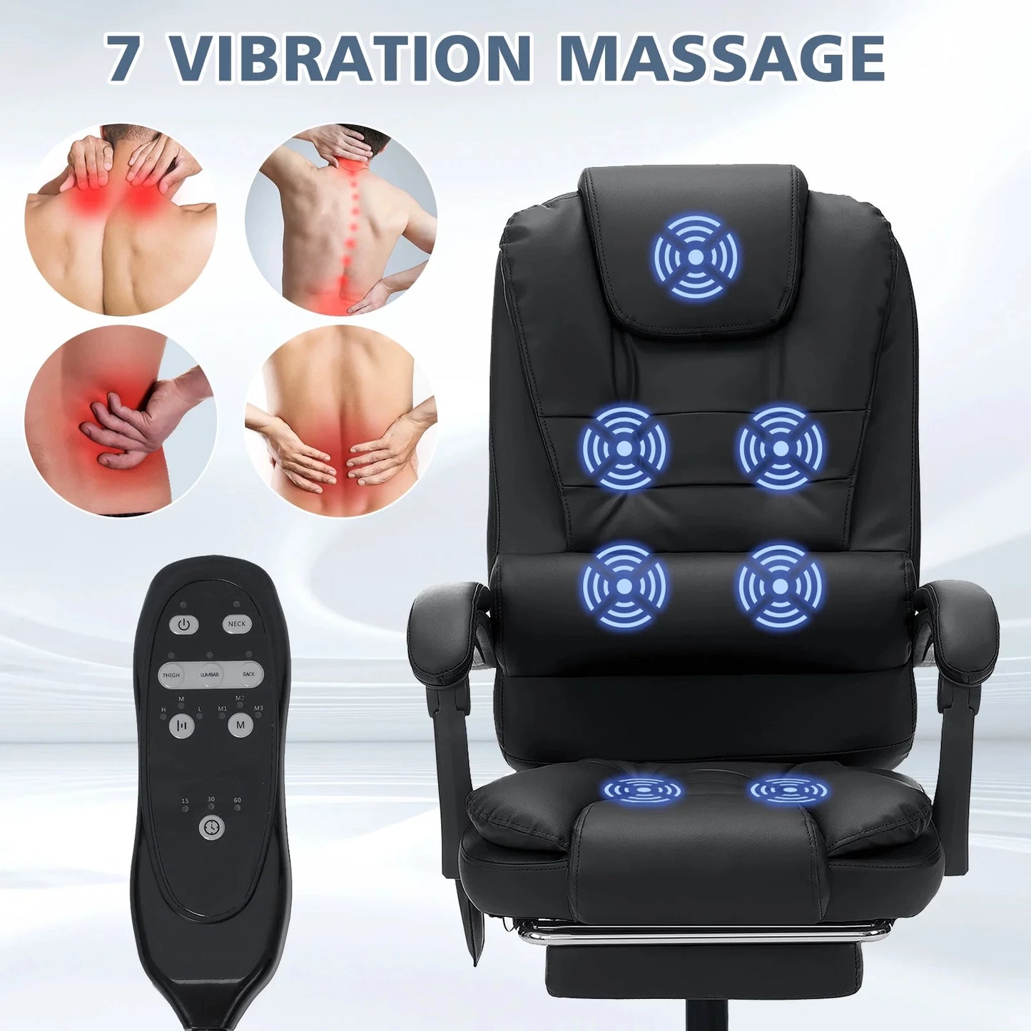 Executive Office Massage Chair with Footrest Reclining, Computer Desk Chair Lumbar Back Support