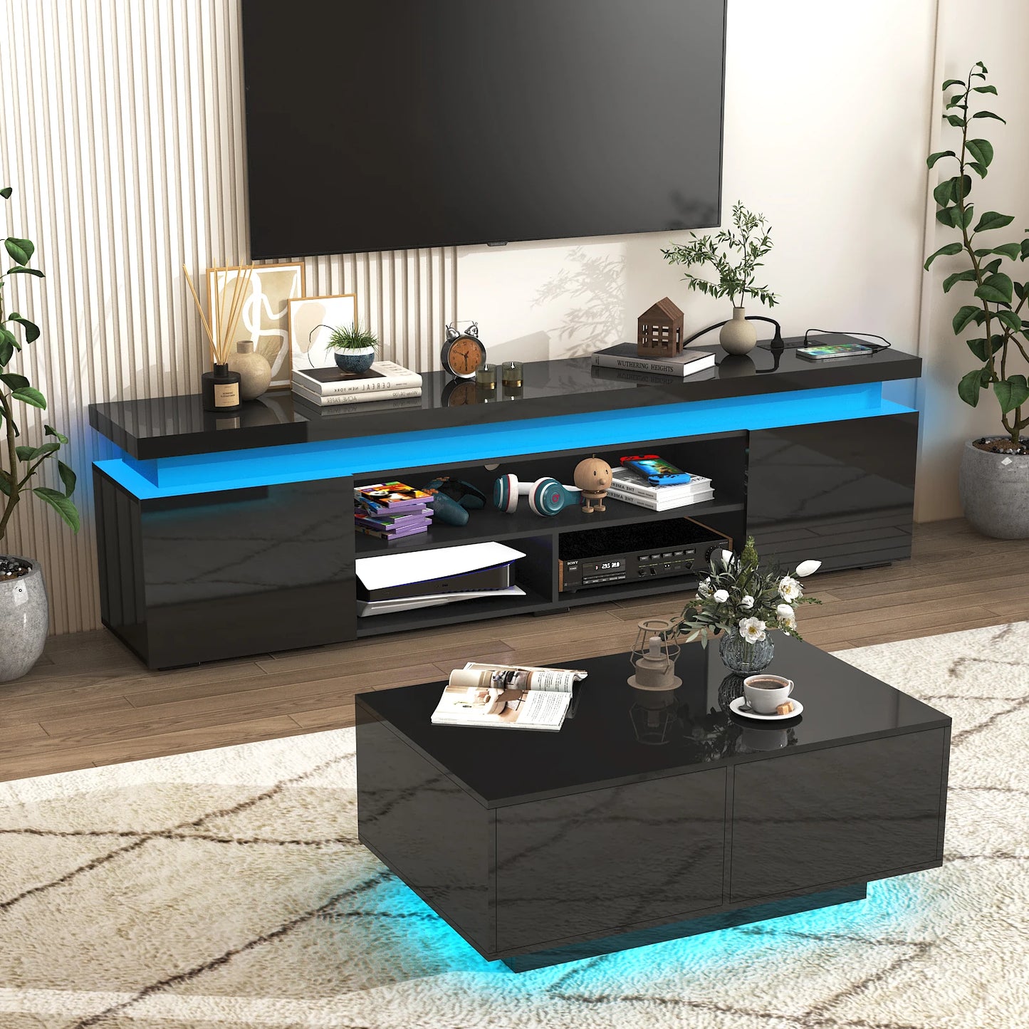 74 Inch LED TV Stand for 80/85 Inch Gaming TV Cabinet with Power Outlet with Storage