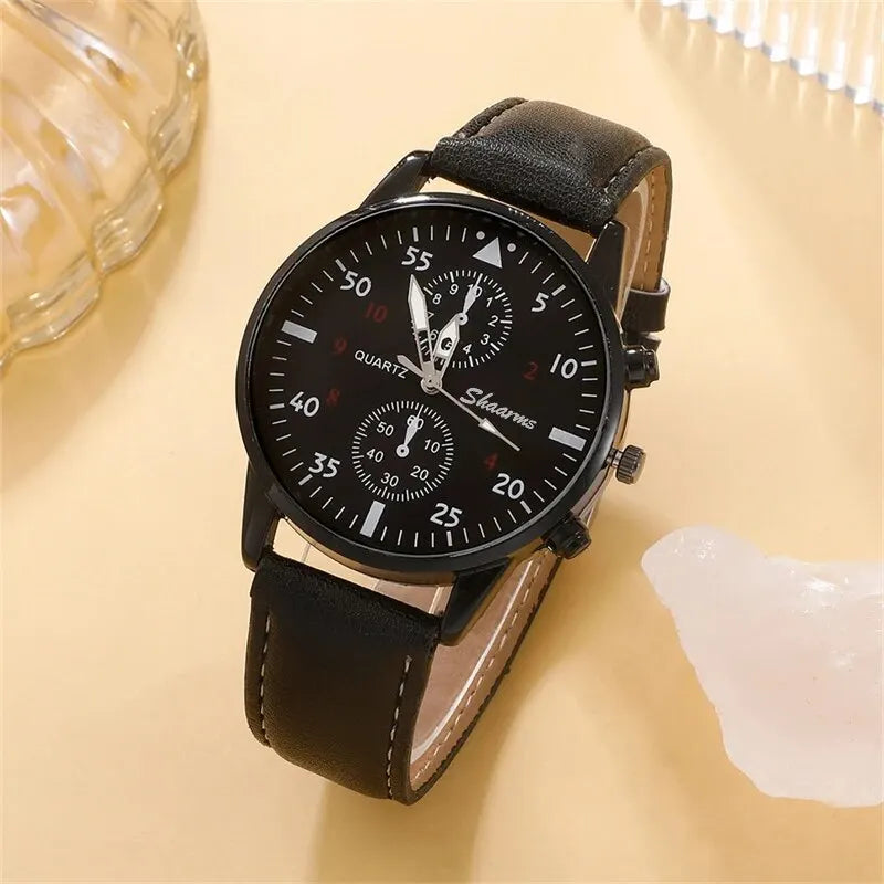 5PCS Set Fashion Mens Business Quartz Wristwatch Luxury Leather Bracelet