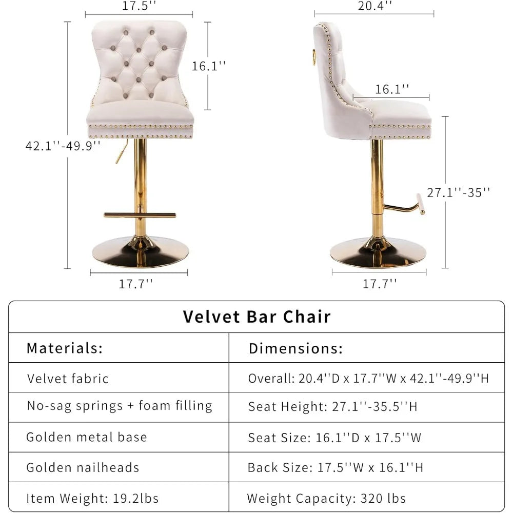 4 Set of Beige Velvet Swivel Bar Stools