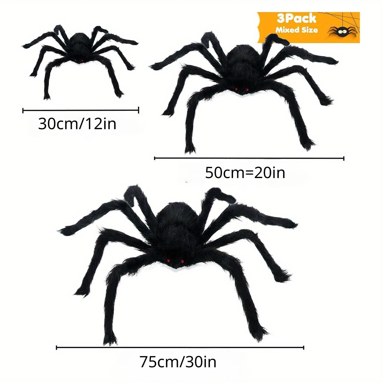 3pcs Halloween Giant Fake Hairy Spiders for Home Decorations