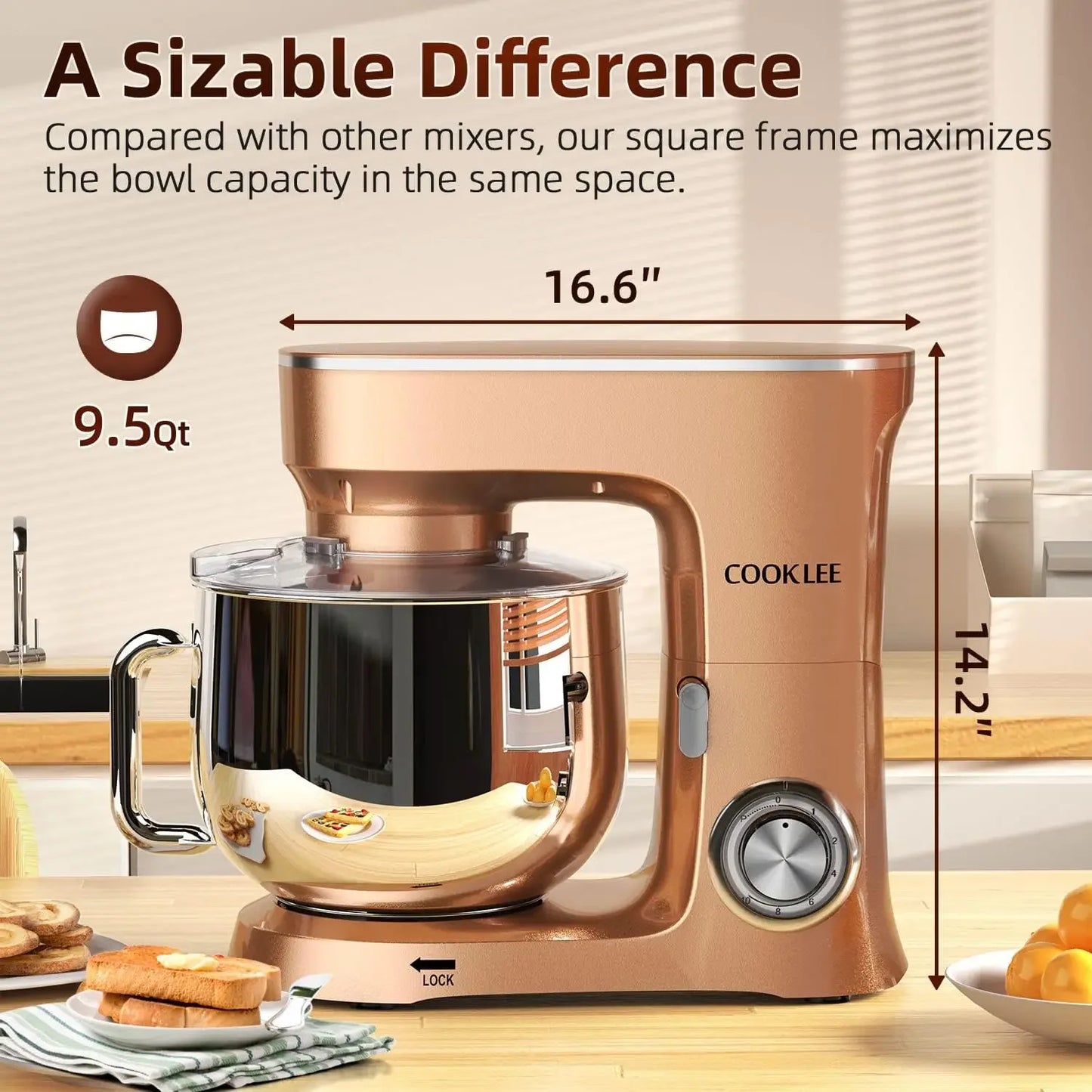 9.5 Qt. Stand Mixer 660W 10-Speed Electric Kitchen Mixer