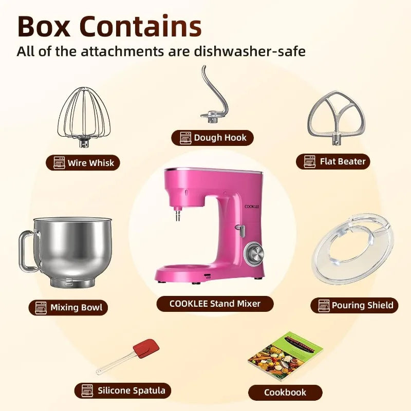 Stand Mixer, 9.5 Qt. 660W 10-Speed Electric Kitchen Mixer with Dishwasher-Safe Dough Hooks, Flat Beaters