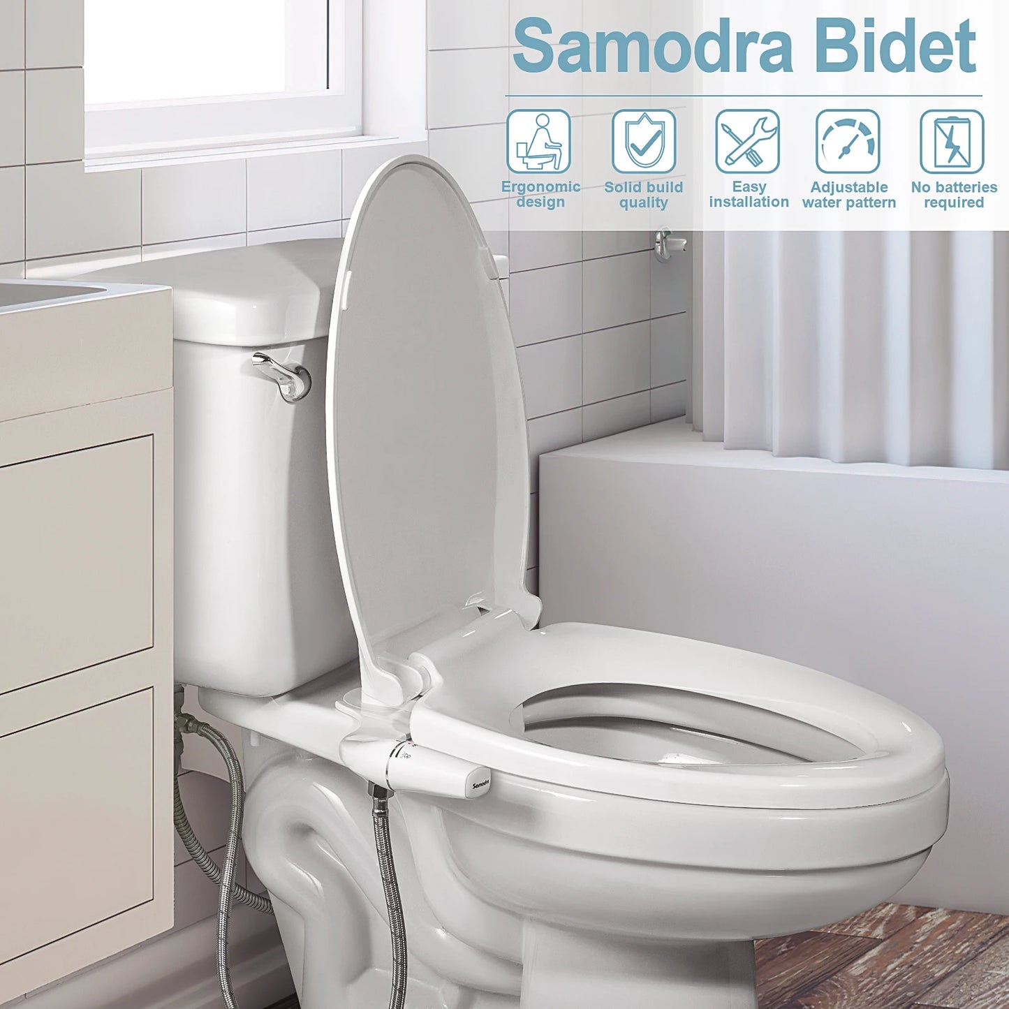 Bidet Attachment Ultra-Slim Toilet Seat Attachment Dual Nozzle Bidet Adjustable Water Pressure Non-Electric Ass Sprayer