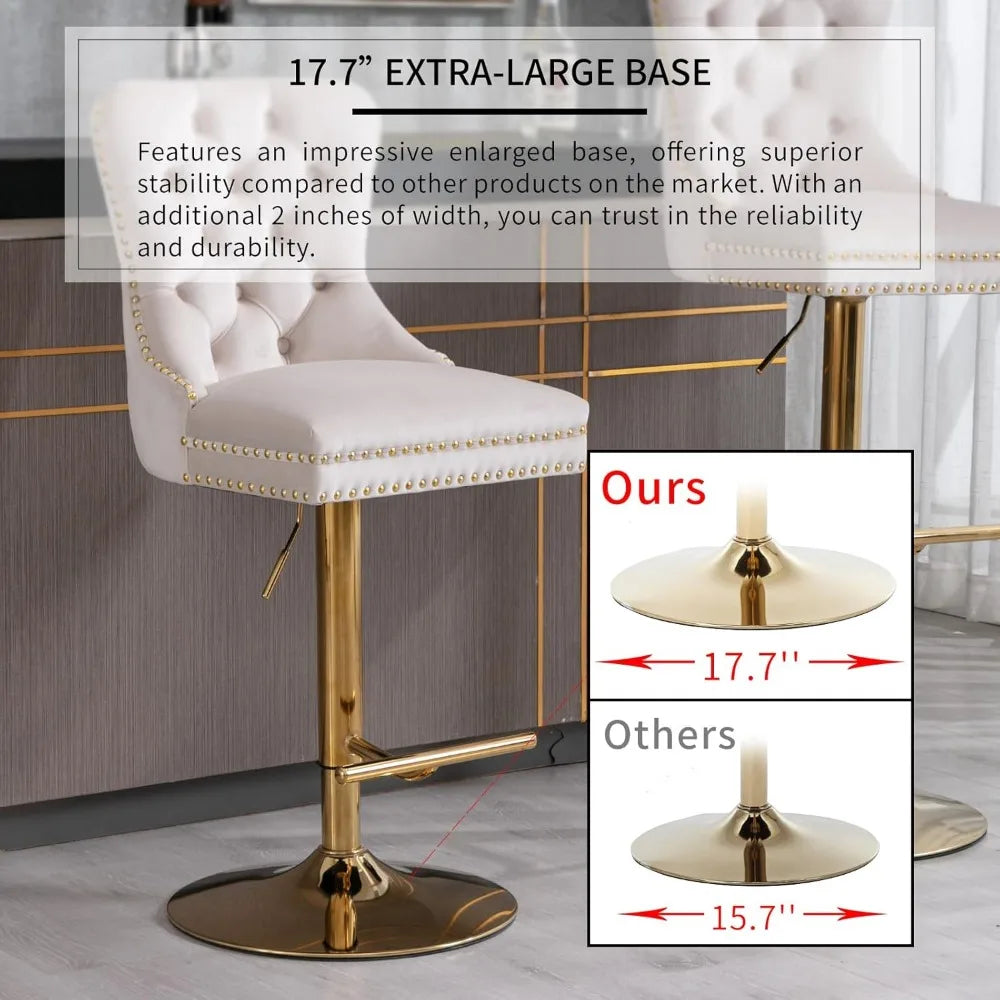 4 Set of Beige Velvet Swivel Bar Stools