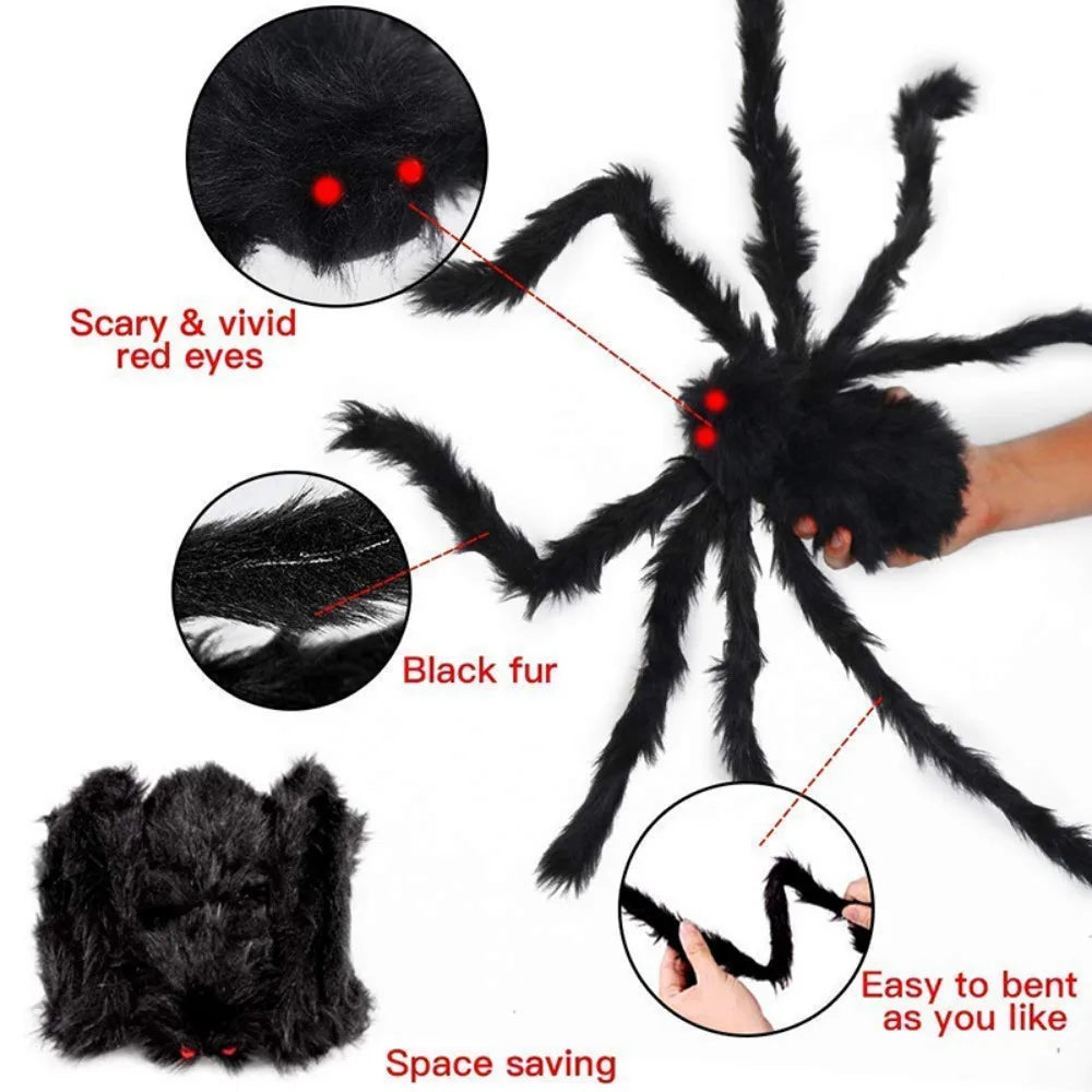 3pcs Halloween Giant Fake Hairy Spiders for Home Decorations