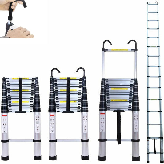 330lb 5M Telescopic Ladder with hooks,16.5FT Multi-Purpose Folding Aluminum Extension Loft Ladder