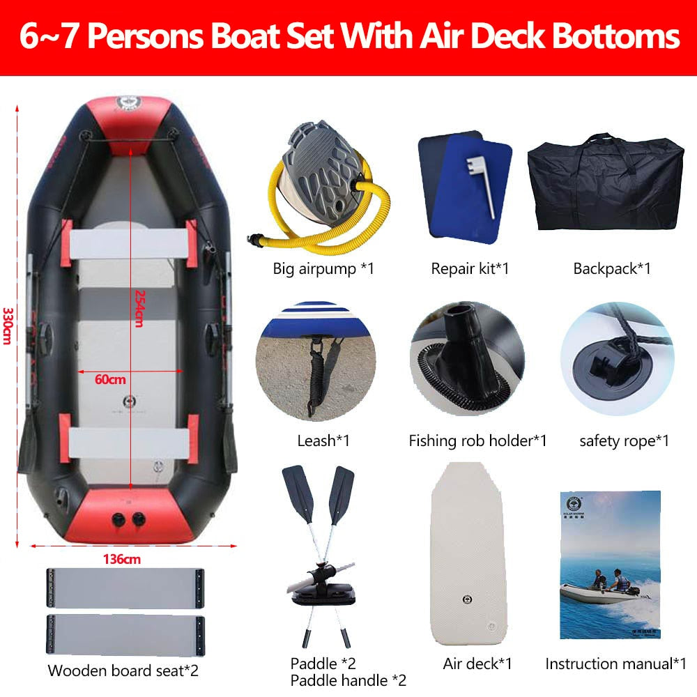 Thicken PVC Fishing Boat with Air Deck Bottom for 1-6 Persons Fishing Kayak Canoe Raft