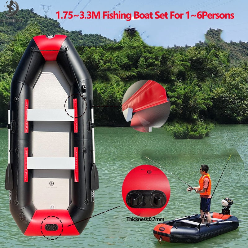Thicken PVC Fishing Boat with Air Deck Bottom for 1-6 Persons Fishing Kayak Canoe Raft